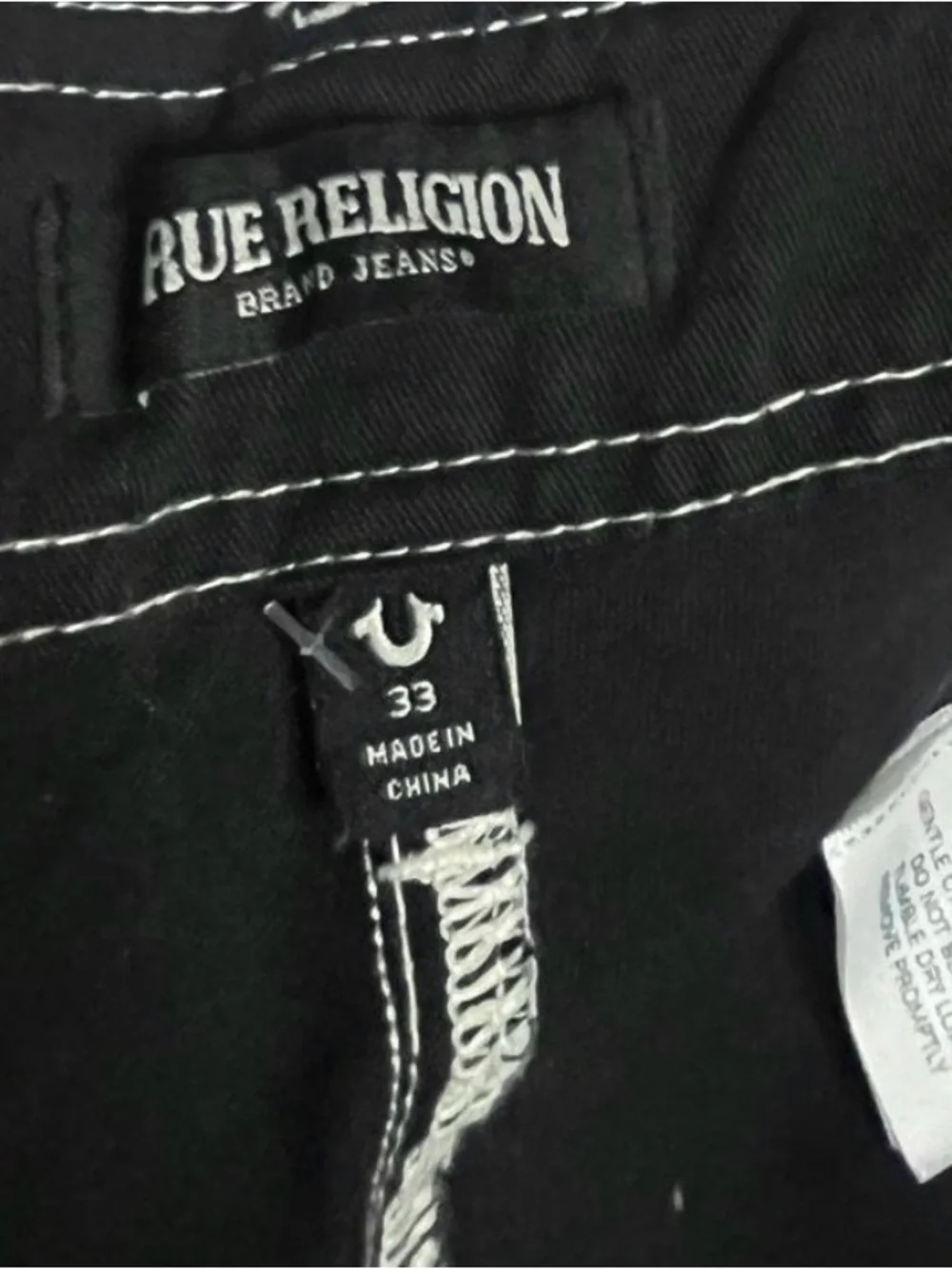 True Religion Black Cargo Pants with White Contrast Stitching